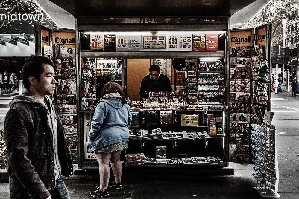 a pop up newsagent in swanston street melbourne